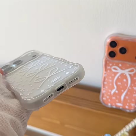 L62489 リボンデザイン クリアiPhoneケース