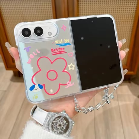 K23296 カラフルポップミラーストラップ付きiPhoneDuoケース