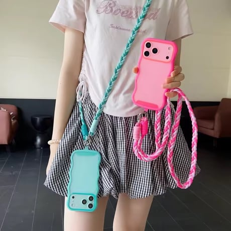 K23328 カラフルロープストラップ付きiPhoneケース