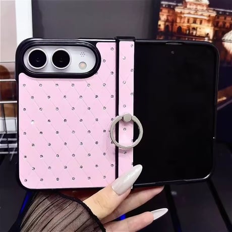 K23360 ダイヤキルティング風ビジューリングiPhoneDuoケース