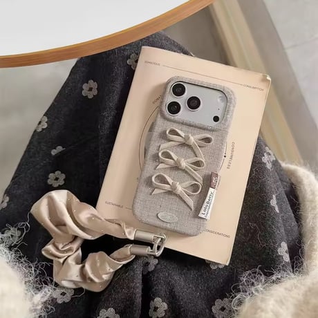 K23349  トリプルリボンシュシュストラップiPhoneケース