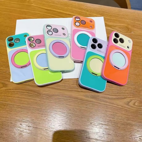 K23332 カラーブロックリングスタンドiPhoneケース