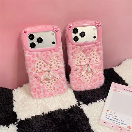 K23217 ピンクレオパード リボン iPhoneケース