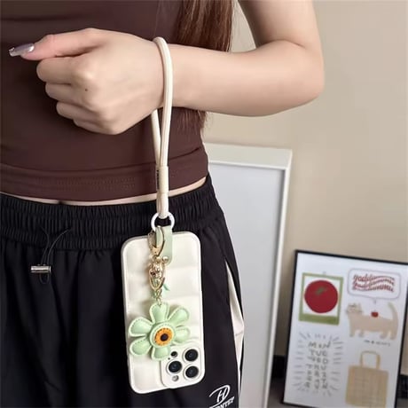 【即納商品】K22950 お花チャーム付きキルティングストラップiPhoneケース