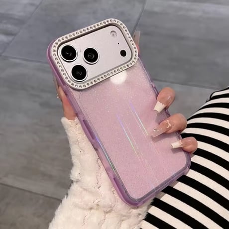 L62488 ビジューカメラフレーム ラメクリア iPhoneケース
