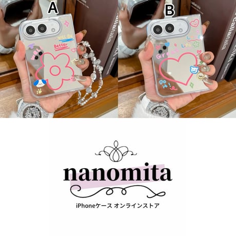 K23296 カラフルポップミラーストラップ付きiPhoneDuoケース