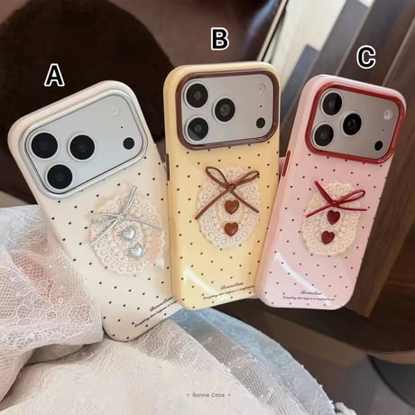 S75997 リボンハートドットiPhoneケース