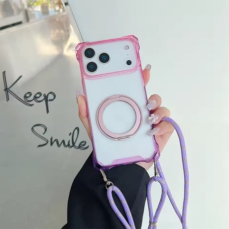 【即納商品】K22938 MagSafe対応 ストラップ＆リング付きクリアiPhoneケース