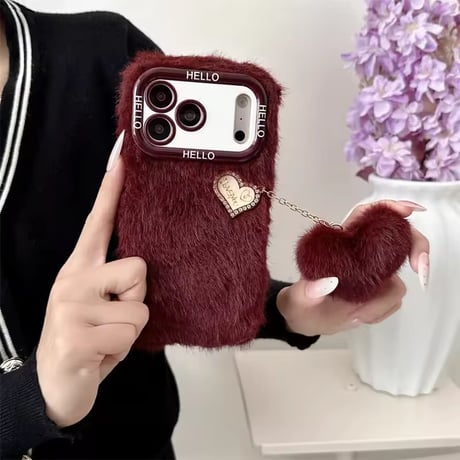 K23343 ふわもこハートチャームスタンドiPhoneケース