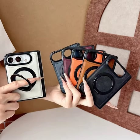 K23322 リングスタンド付きレザー風MagSafe対応iPhoneDuoケース