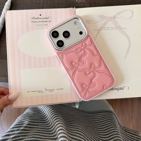 S75972 エンボスリボンフェイクレザーiPhoneケース