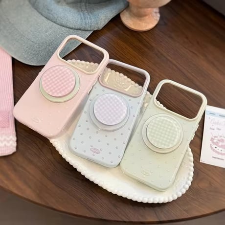 【即納商品】K23163 ギンガムドット MagSafeグリップ付きiPhoneケース