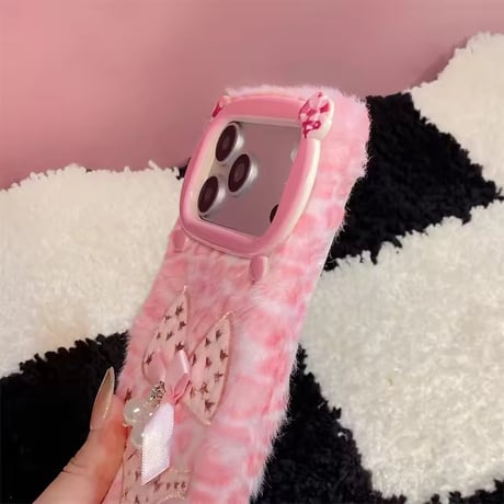 K23217 ピンクレオパード リボン iPhoneケース