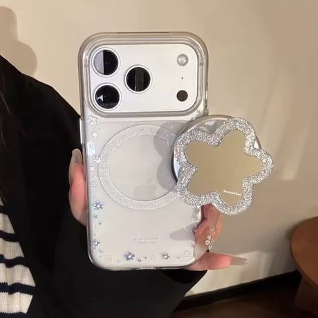 K23232 フラワーミラー MagSafeソケット付き クリア iPhoneケース