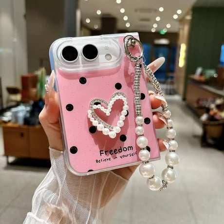 S75985 ドット＆チェックパールハートiPhoneDuo