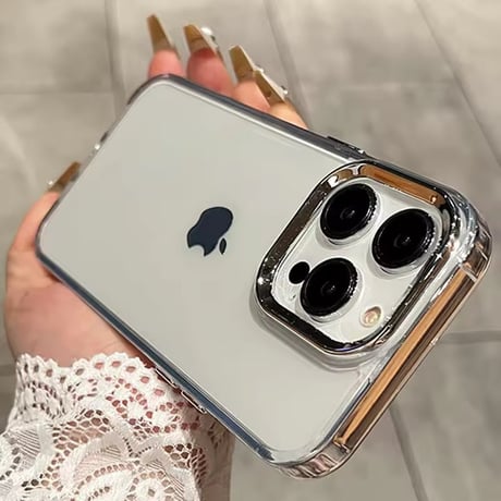【即納商品】L62424 シルバーカメラフレームクリアiPhoneケース