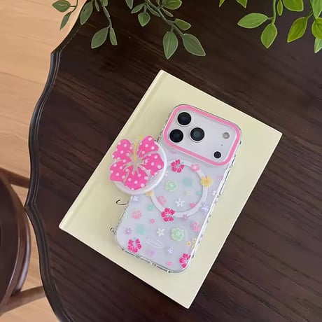 K23198 フラワーグリップ付き クリアフラワー iPhoneケース