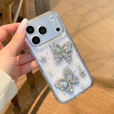 【即納商品】L62436 ビジューバタフライクリアiPhoneケース
