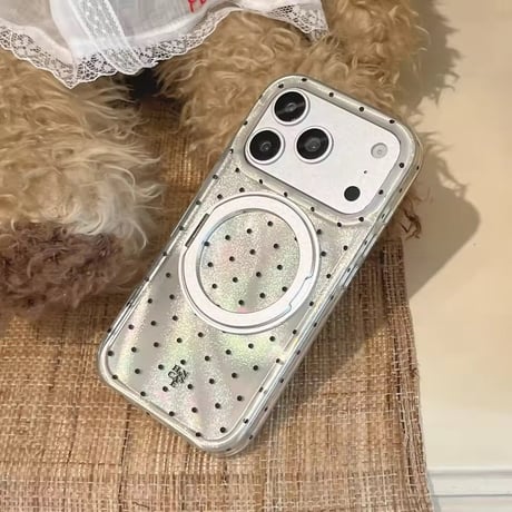 【即納商品】K23115 きらめきドット＆オーロラ 回転リング付きiPhoneケース