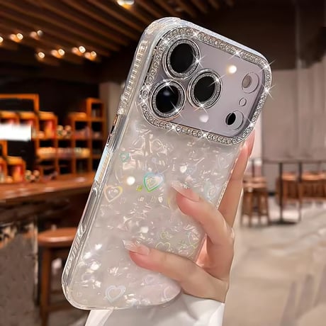 S76002 オーロラハートビジューiPhoneケース