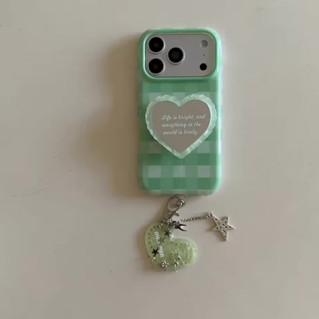 K23287 パステルチェックハートミラーiPhoneケース