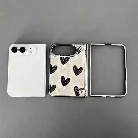 K23337 パールチェーンハート柄ショルダー付きiPhoneDuoケース
