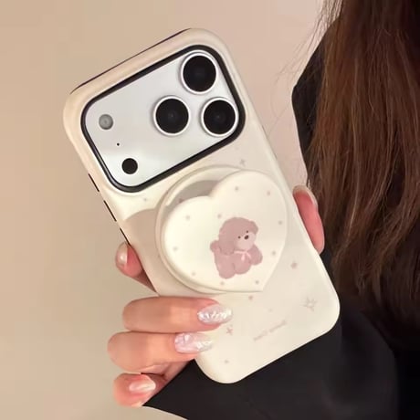 K23287 ふわふわわんこハートMagSafeグリップiPhoneケース