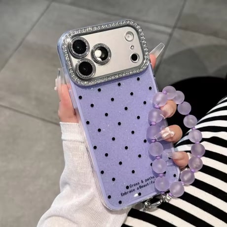 K23286 キラキラドットビーズストラップiPhoneケース