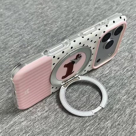 K23315 ドッグモチーフドットMagSafe回転リングスタンドiPhoneケース