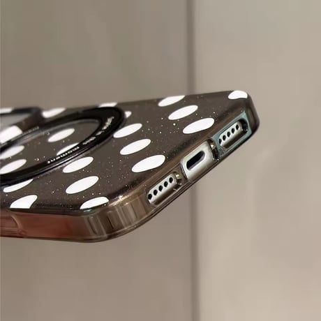 K23316 ドット柄MagSafe回転リングスタンドiPhoneケース