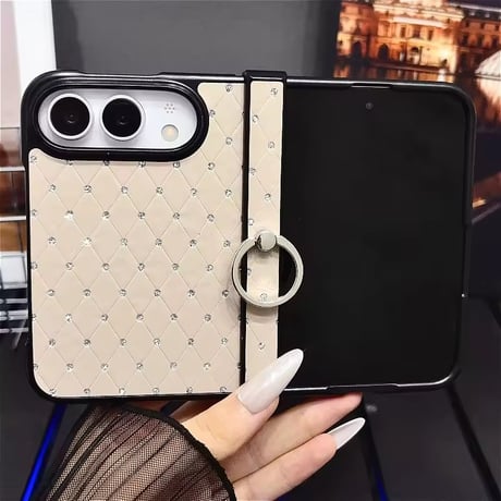 K23360 ダイヤキルティング風ビジューリングiPhoneDuoケース