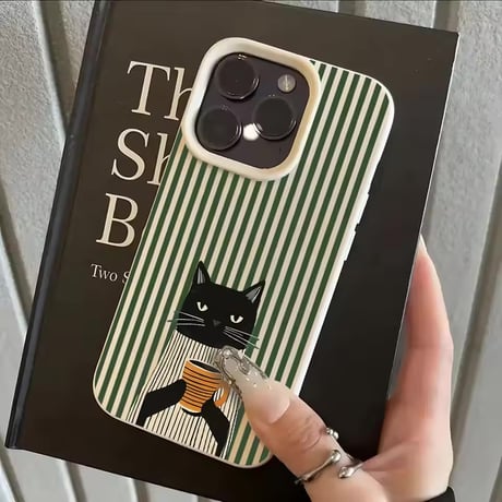 S75737 コーヒーキャット ストライプ iPhoneケース
