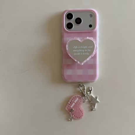 K23287 パステルチェックハートミラーiPhoneケース