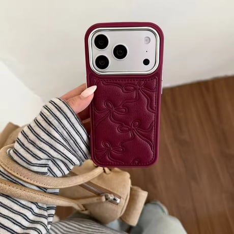 S75972 エンボスリボンフェイクレザーiPhoneケース