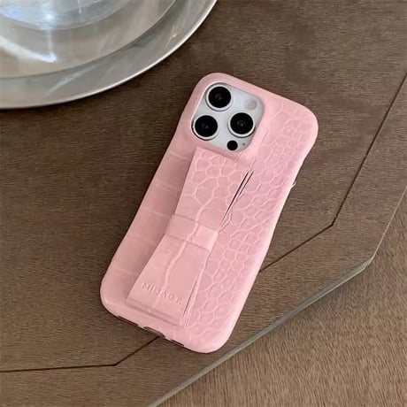 【即納商品】K23035 クロコ調リボンスタンド付き iPhoneケース
