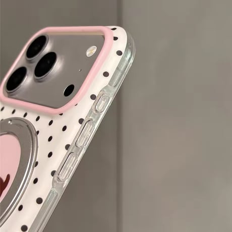 K23315 ドッグモチーフドットMagSafe回転リングスタンドiPhoneケース