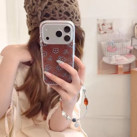 K23289 レトロフラワーブラウンiPhoneケース