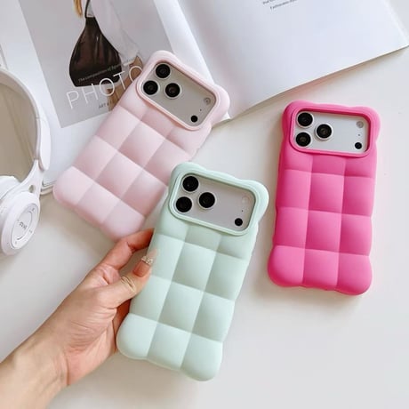 S75842 ふんわりブロックカラー雲型ハンドストラップ付きiPhoneケース
