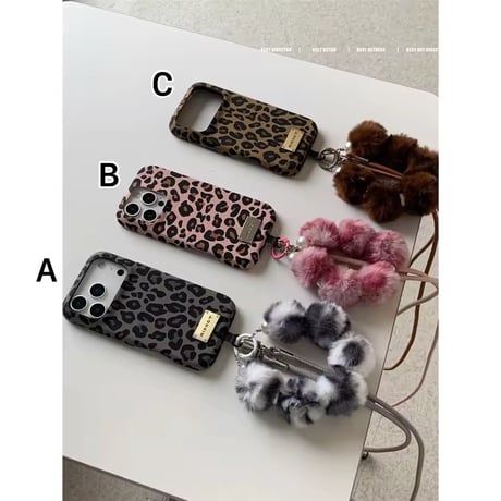 K23301 レオパードファーショルダー付きiPhoneケース