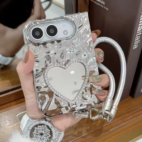 K23317 ハートミラースタンドストラップ付きiPhoneDuoケース