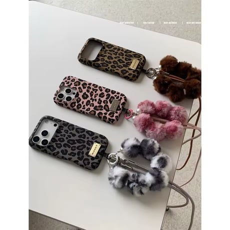 K23301 レオパードファーショルダー付きiPhoneケース