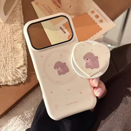 K23287 ふわふわわんこハートMagSafeグリップiPhoneケース