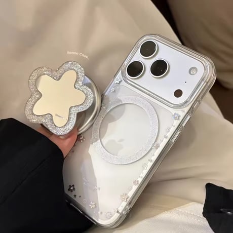 K23232 フラワーミラー MagSafeソケット付き クリア iPhoneケース