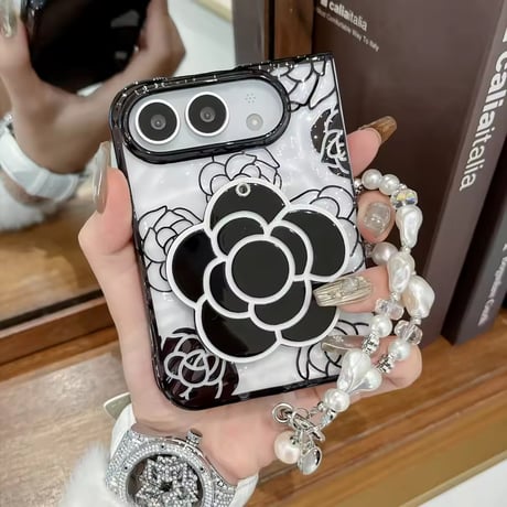 K23331 モノトーンフラワーミラー付きiPhoneDuoケース