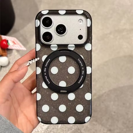 K23316 ドット柄MagSafe回転リングスタンドiPhoneケース