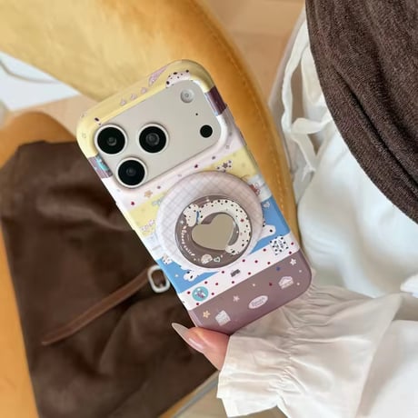 K23318 パステルパッチワークMagSafeハートグリップiPhoneケース