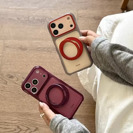 K23260 クリアカラーフレーム 360°回転リングスタンド iPhoneケース