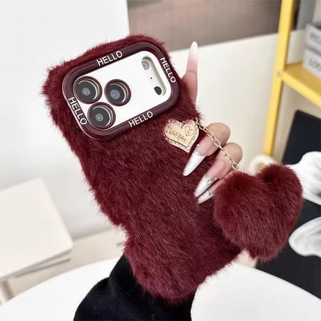 K23343 ふわもこハートチャームスタンドiPhoneケース