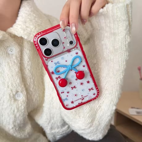 L62497 チェリーリボン クリアiPhoneケース