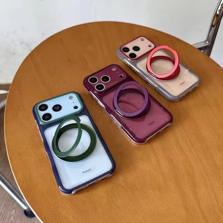 K23260 クリアカラーフレーム 360°回転リングスタンド iPhoneケース